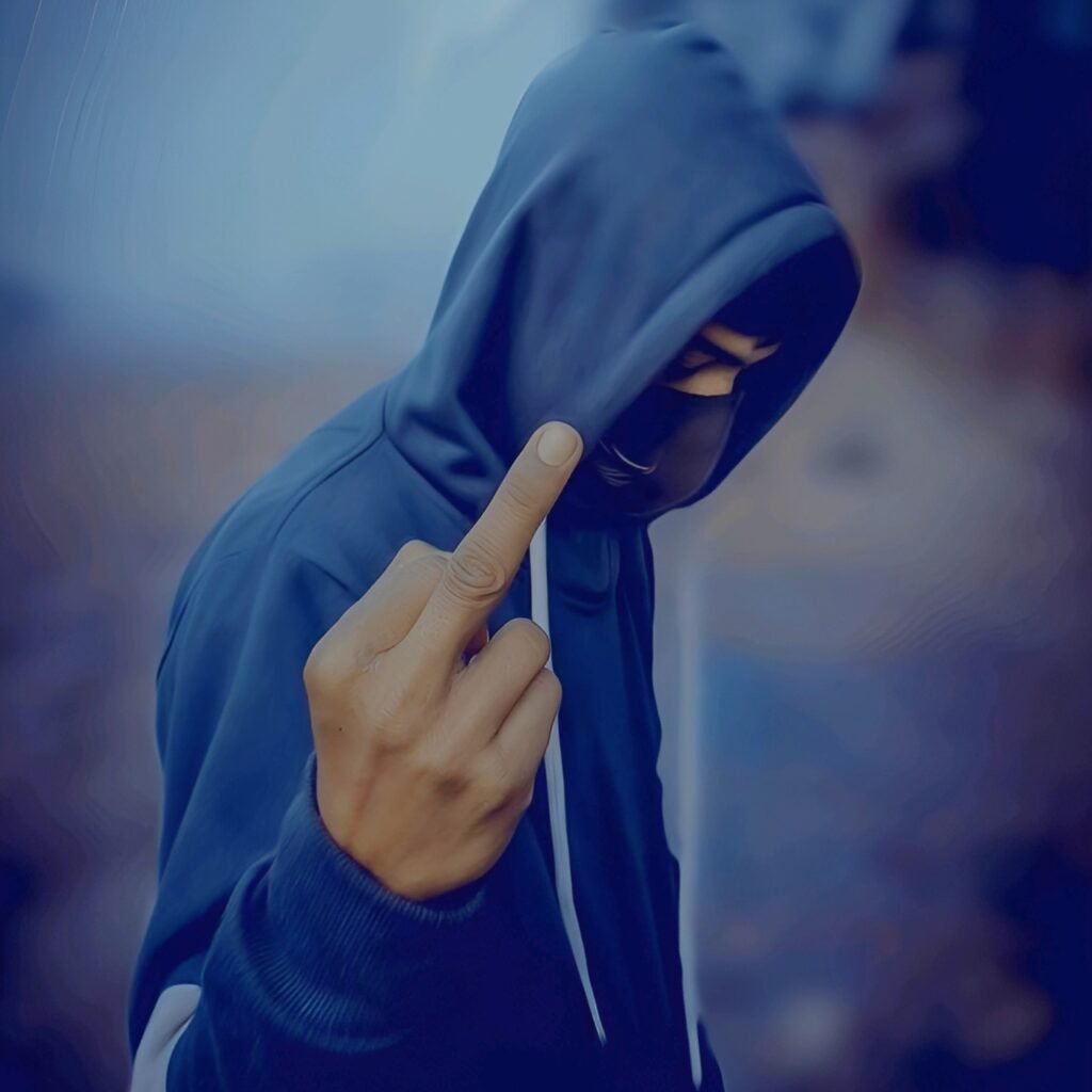 Masked boy in hoodie showing middle finger – savage attitude WhatsApp DP for boys
