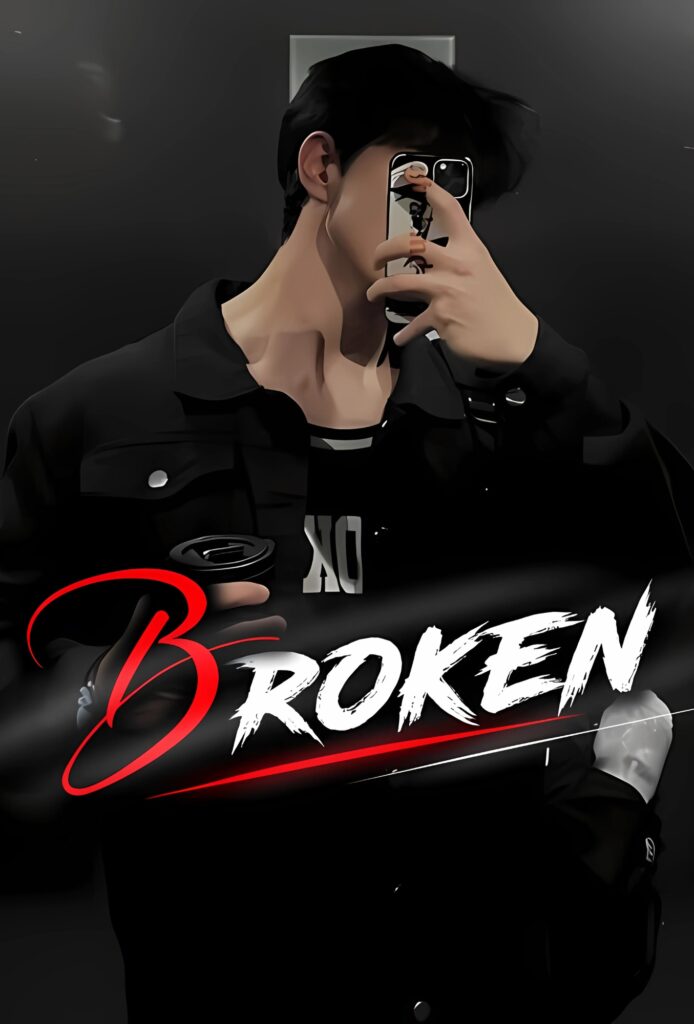 Stylish boy in black outfit with 'Broken' text overlay – Broken Boy Mirror Selfie