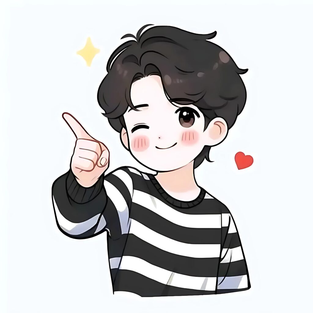 Cute cartoon boy winking and pointing with heart icon – cartoon dp for WhatsApp photo.