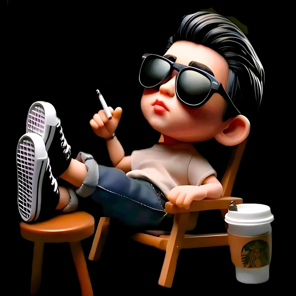 Cool cartoon boy in sunglasses relaxing with coffee and a cigarette – funny cartoon DP for WhatsApp.