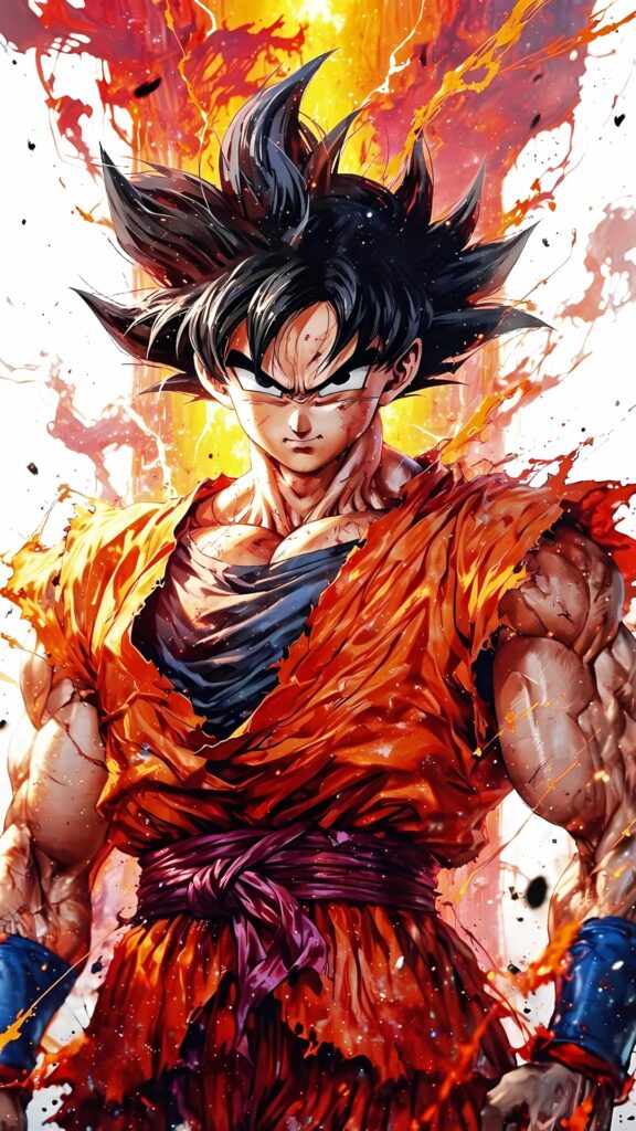 Goku 4K Wallpaper Ultra HD – Fierce Battle-Ready Pose in Torn Orange Gi