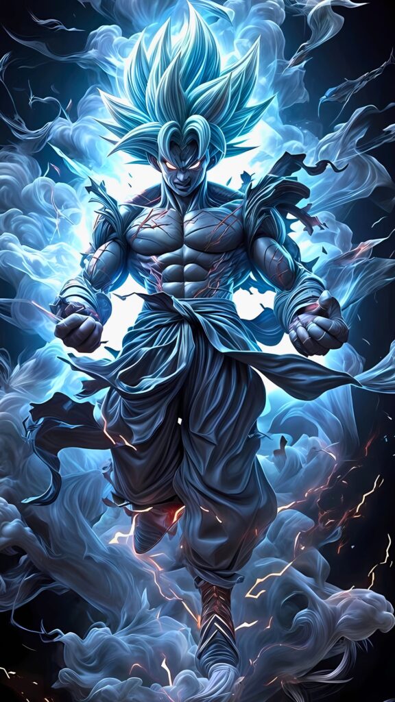 Ultra-powerful Goku in lightning-charged transformation – 4K mobile wallpaper