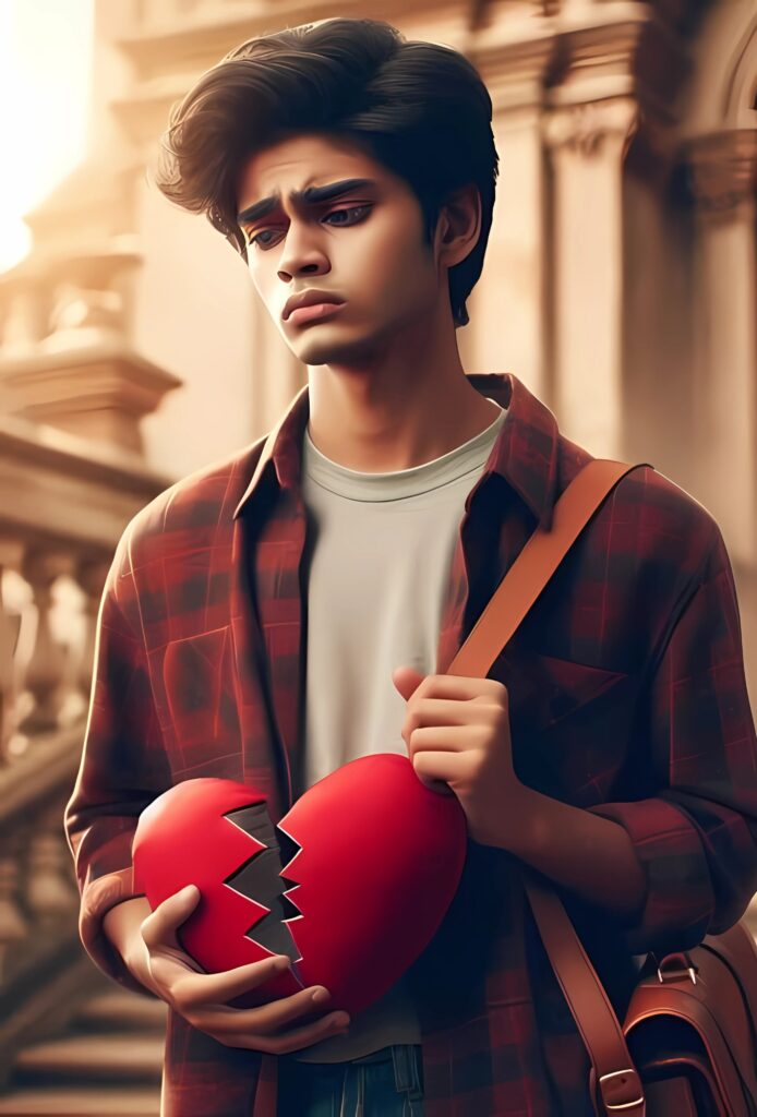 Sad boy holding a broken heart symbol, emotional breakup concept – HD Broken Heart Boy Image