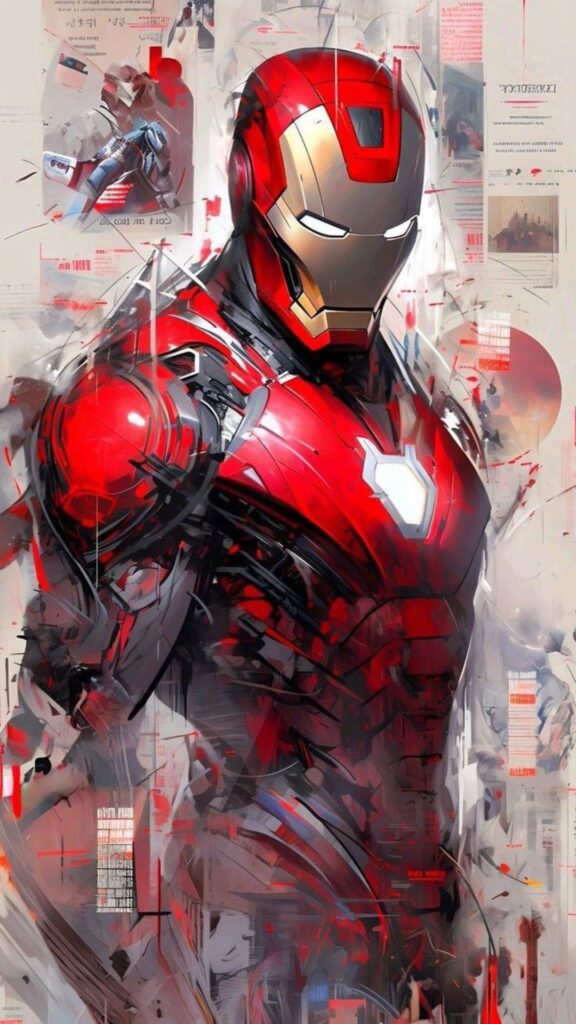 Abstract 4K Iron Man wallpaper for mobile with red and gold suit in artistic paint style