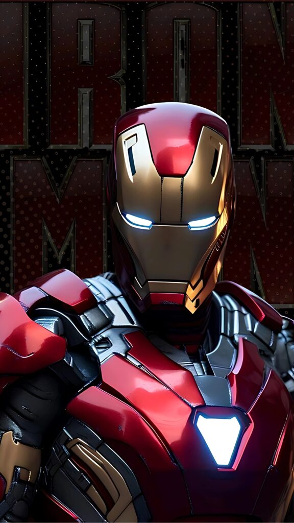 Iron Man in his iconic red and gold suit with glowing arc reactor – Marvel 4K wallpaper