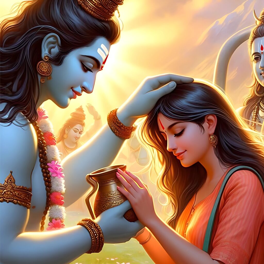 New Mahadev photo blessing a girl devotee – divine Shiv Shakti spiritual artwork