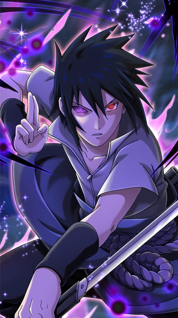 Sasuke Uchiha with Rinnegan and katana in dynamic fighting stance – 4K anime wallpaper