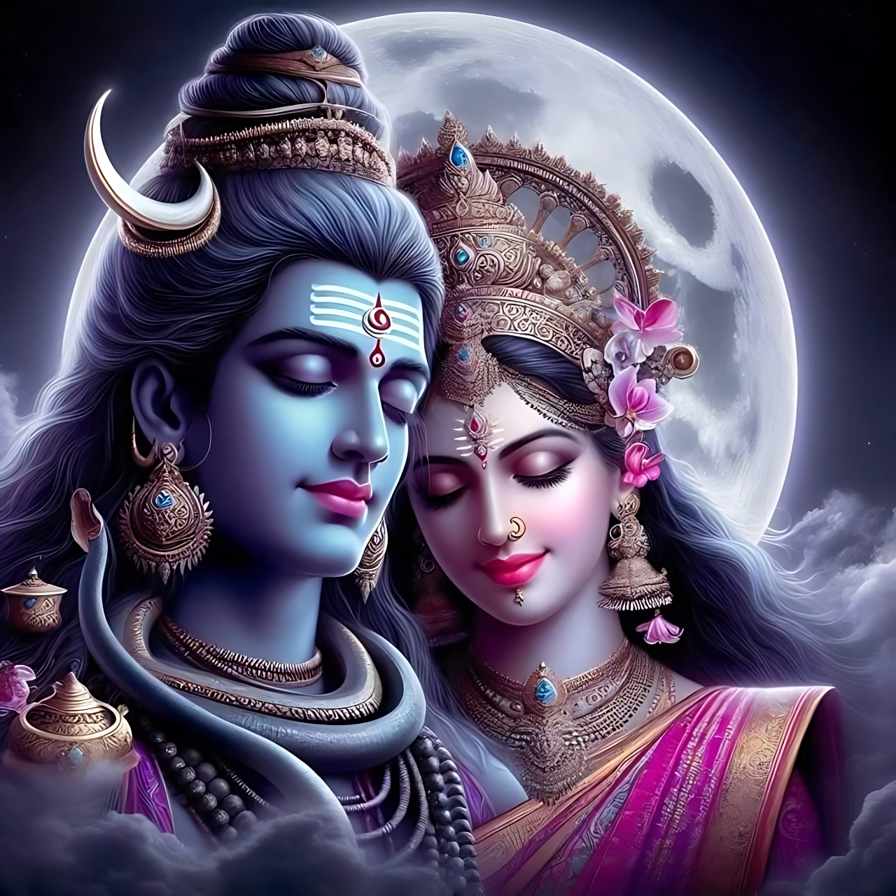 Shiv Parvati DP for WhatsApp – Romantic divine moment under full moon