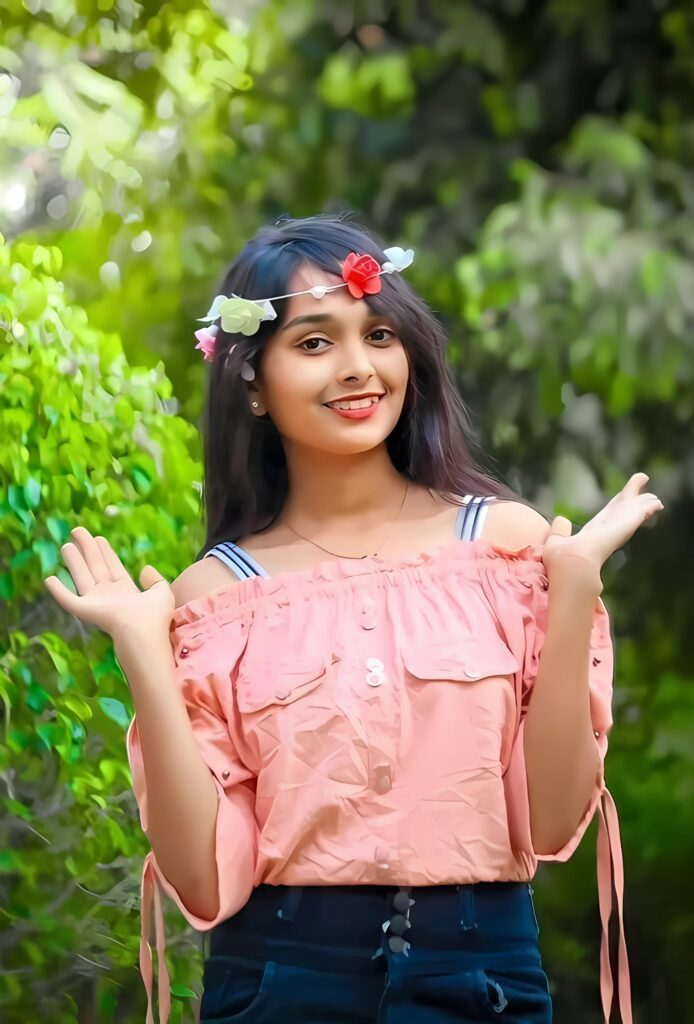 Girl photo DP HD 4K with flower crown, off-shoulder pink top, and nature background