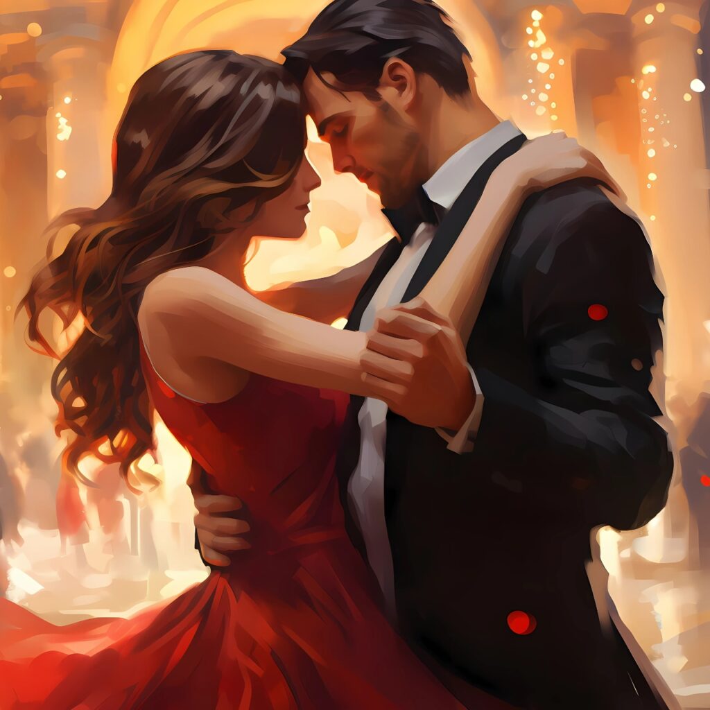 Stylish couple dancing closely in elegant attire, radiating romance and connection — ideal HD artistic couple DP for WhatsApp
