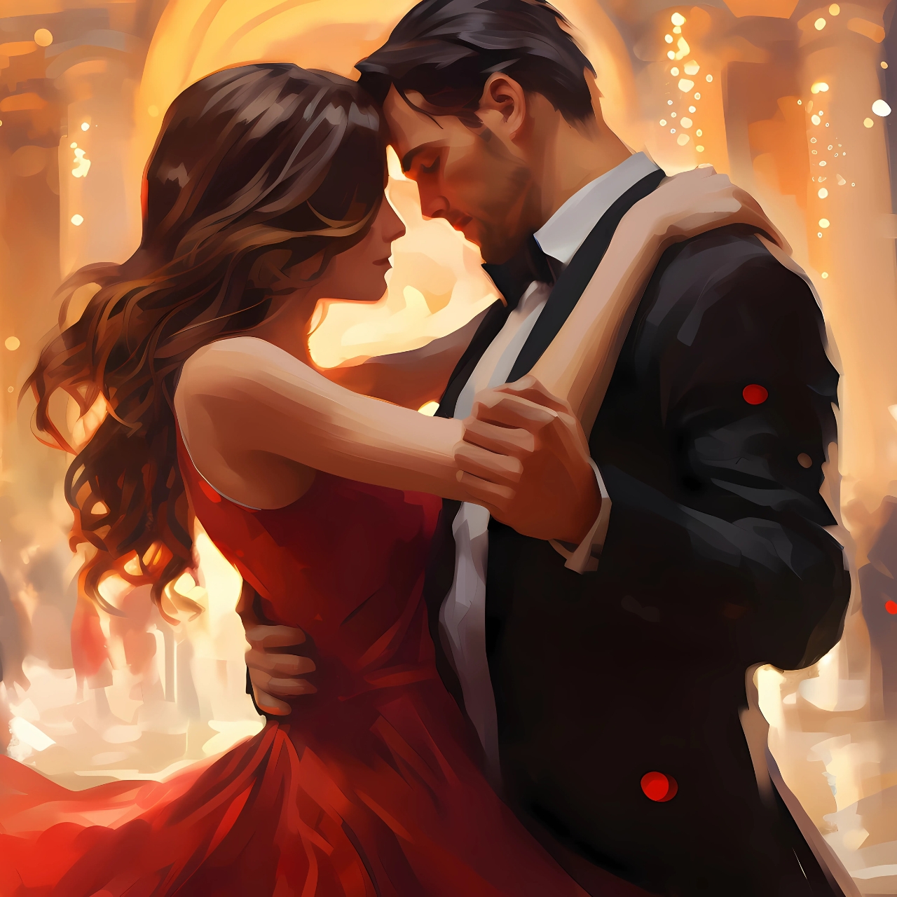 Stylish couple dancing closely in elegant attire, radiating romance and connection — ideal HD artistic couple DP for WhatsApp