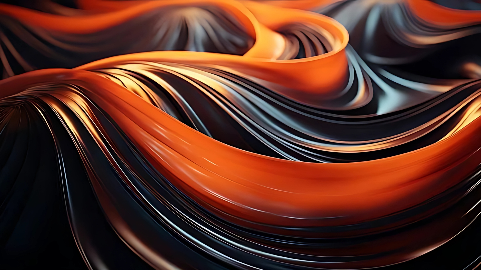 High-resolution abstract black and orange flowing waves wallpaper for computer desktop backgrounds
