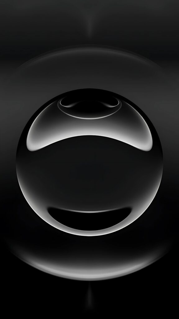 Futuristic black 3D sphere on dark gradient background – minimalist iPhone wallpaper