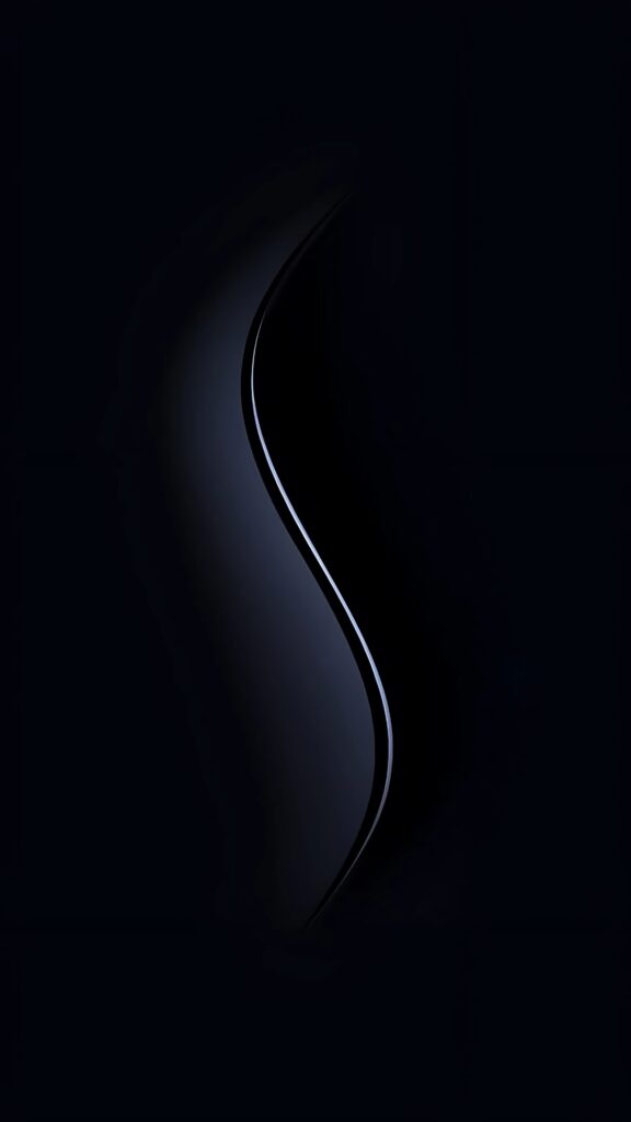 Abstract black 3D wallpaper with soft S-curve design, ideal for mobile phones and AMOLED screens