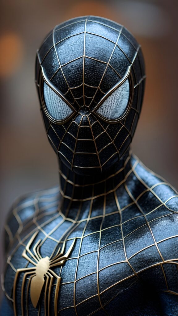 Black Spider-Man wallpaper – sleek symbiote suit with gold webbing and white eyes