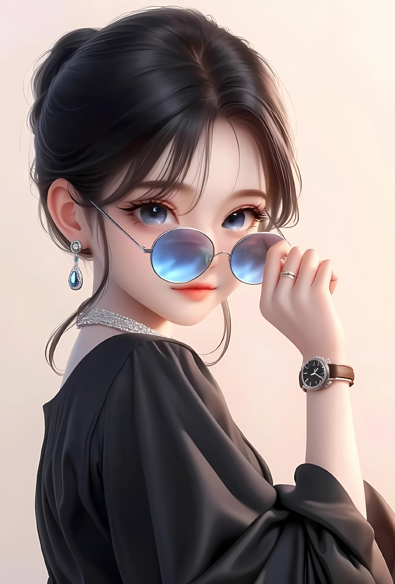 Elegant cute cartoon girl with sunglasses and jewelry – stylish anime DP for WhatsApp