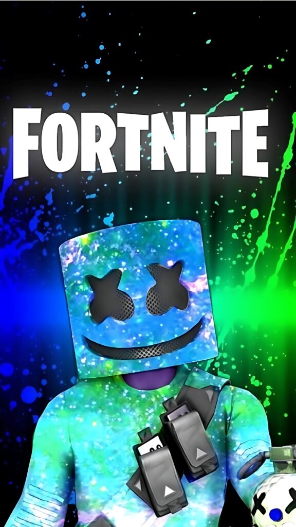 Cool Fortnite Marshmello skin wallpaper with colorful galaxy background