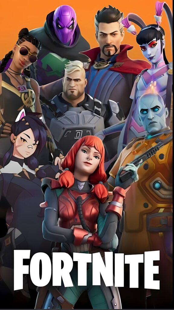 Group of popular Fortnite characters in vibrant colors and high resolution with the Fortnite logo.