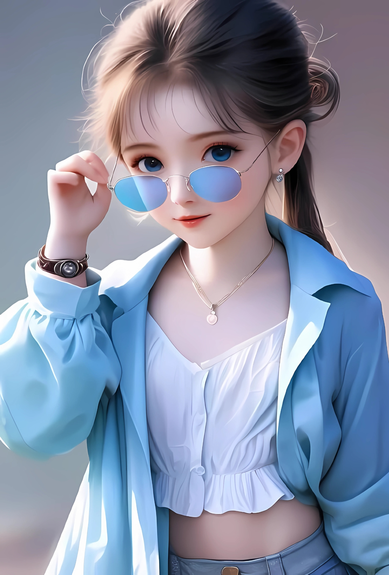 Adorable cartoon girl in blue outfit with sunglasses – cute stylish anime DP for WhatsApp