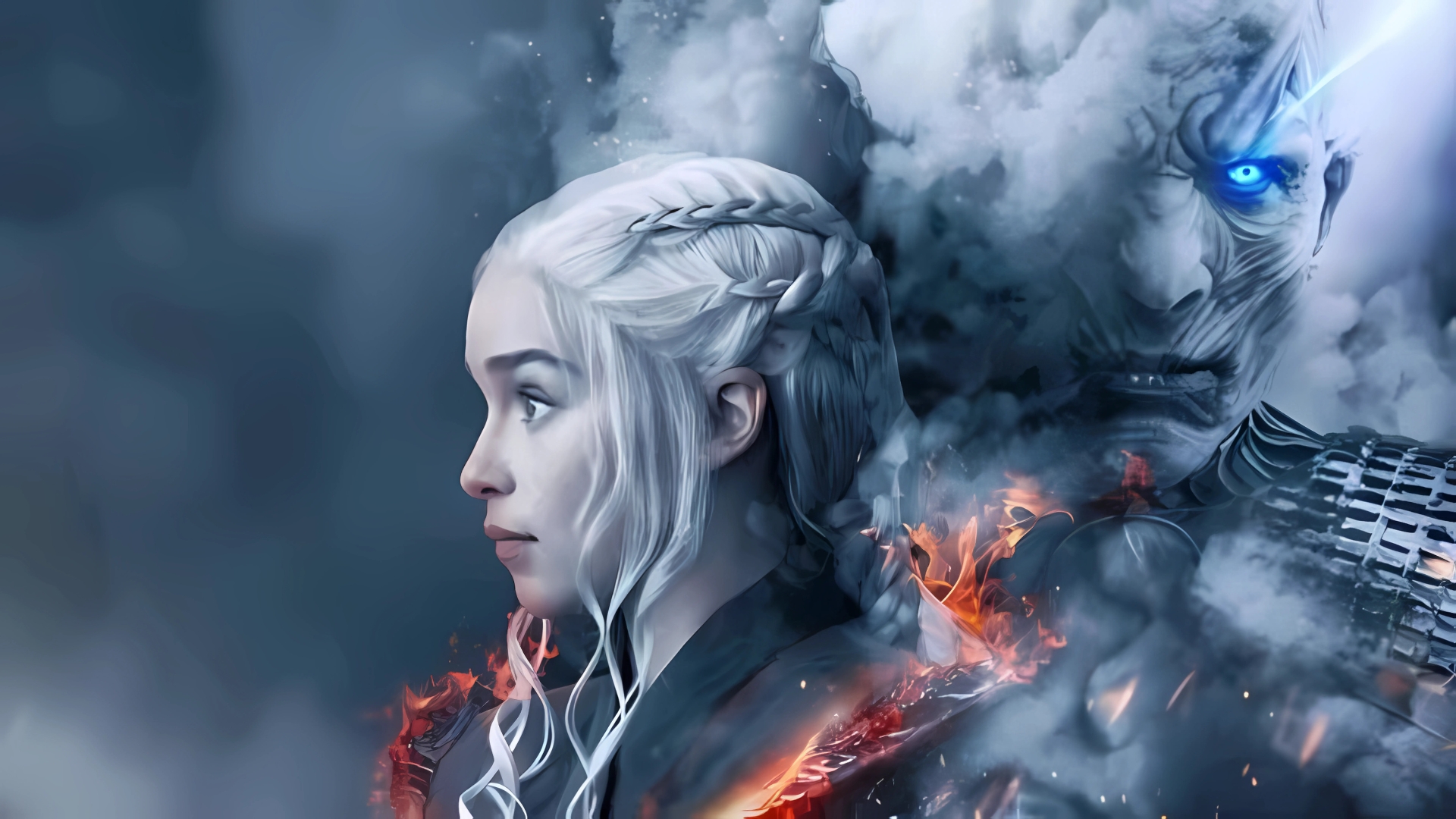 Daenerys Targaryen and the Night King back-to-back in fire and ice – Game of Thrones 4K wallpaper