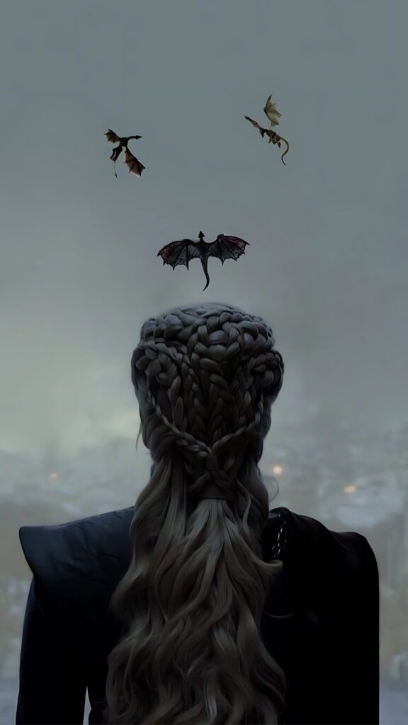 Daenerys Targaryen watching her dragons fly – Game of Thrones 4K wallpaper