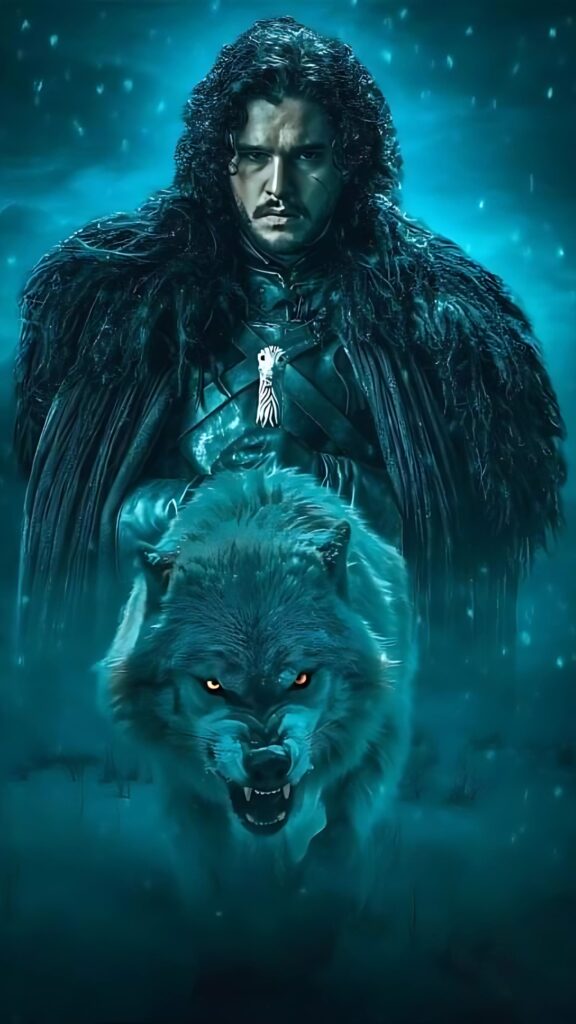 Jon Snow with direwolf Ghost in a dark winter setting – Game of Thrones 4K wallpaper