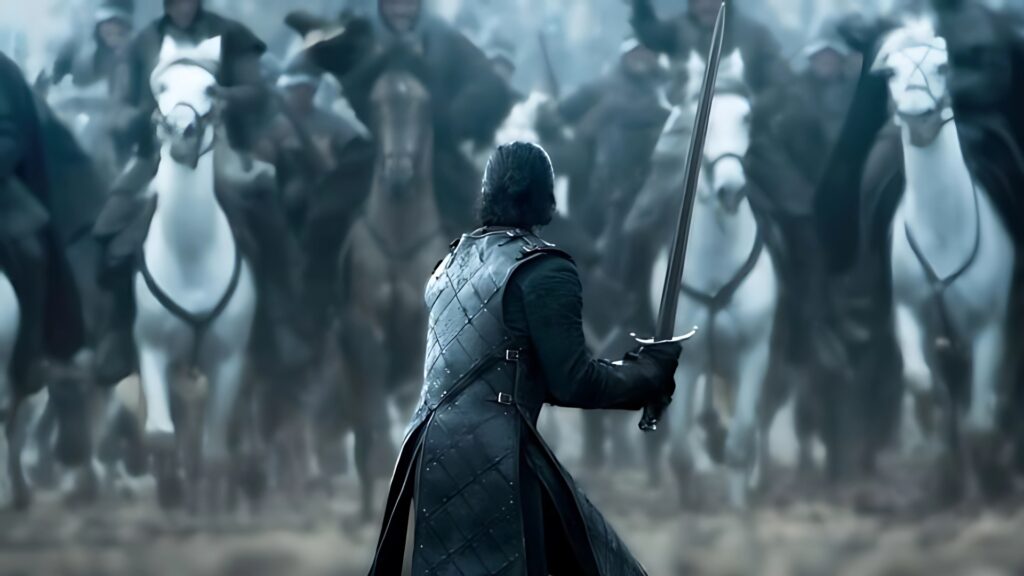 Jon Snow bravely faces enemy cavalry alone in the Battle of the Bastards – Game of Thrones 4K PC wallpaper