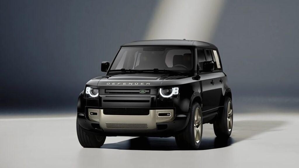 Land Rover Defender 110 in spotlight – black luxury SUV desktop wallpaper