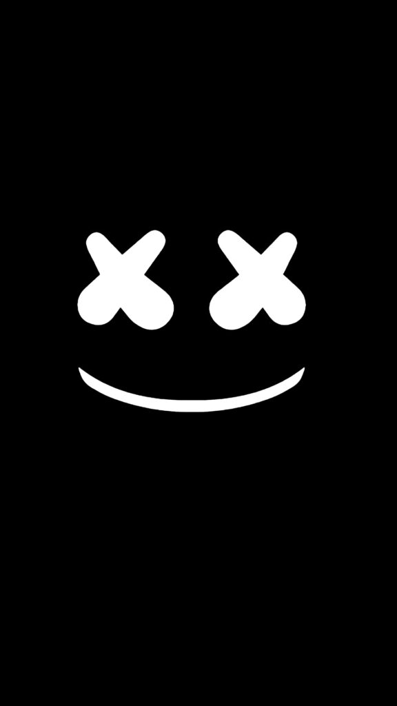 Black wallpaper featuring a minimalistic white smiley face with X-shaped eyes on a solid black background, perfect for dark aesthetic themes.