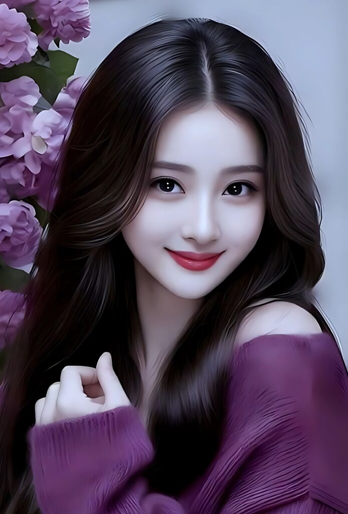 Beautiful cartoon girl in purple outfit smiling with floral background – new stylish DP image