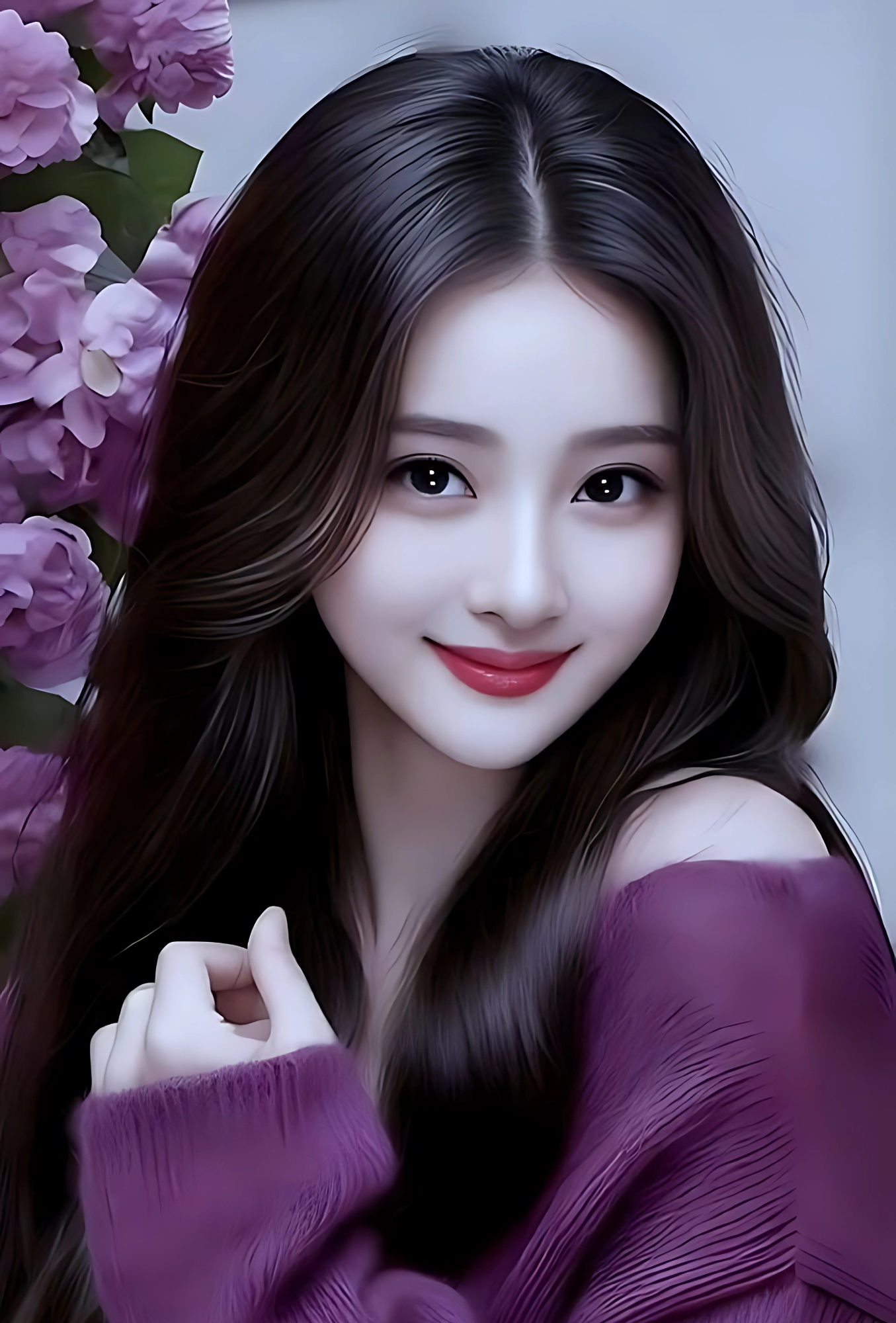 Beautiful cartoon girl in purple outfit smiling with floral background – new stylish DP image