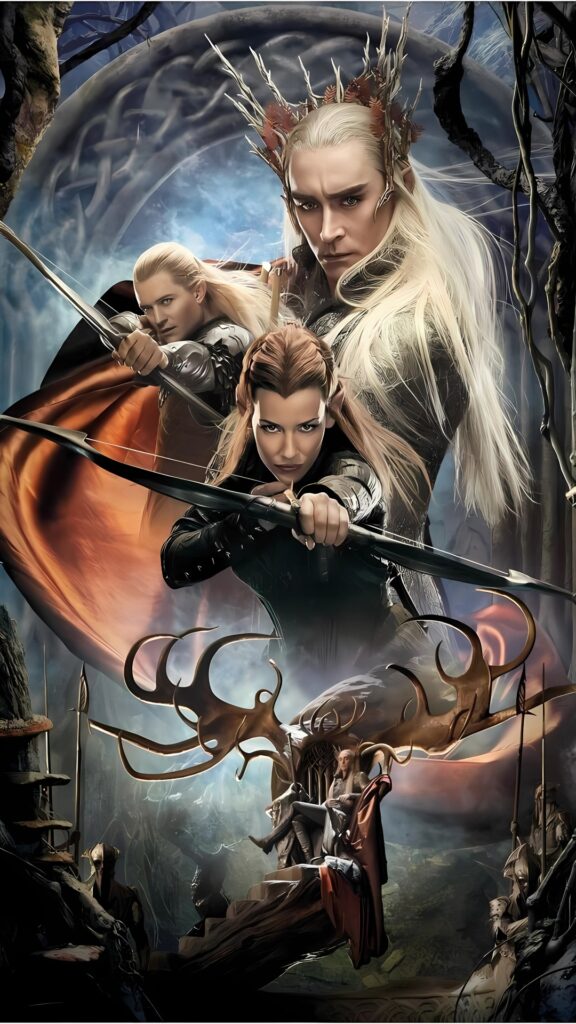 Elven warriors with bows from The Hobbit and Lord of the Rings universe fantasy wallpaper