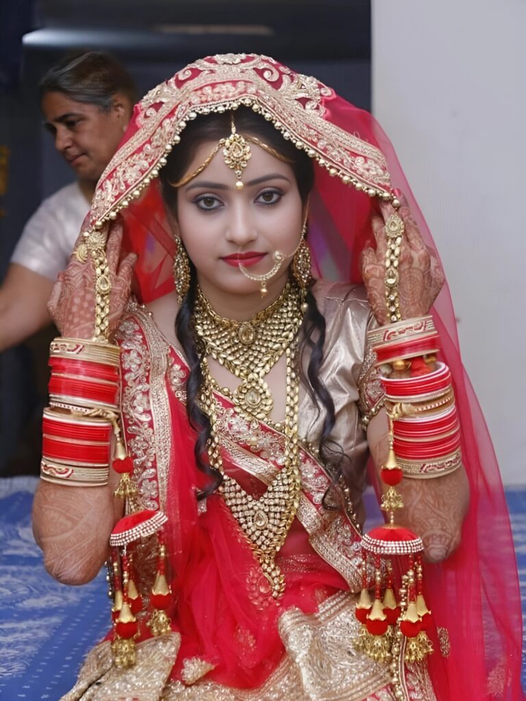 Traditional Indian bride in red lehenga for shaadi girl image photo and wallpaper