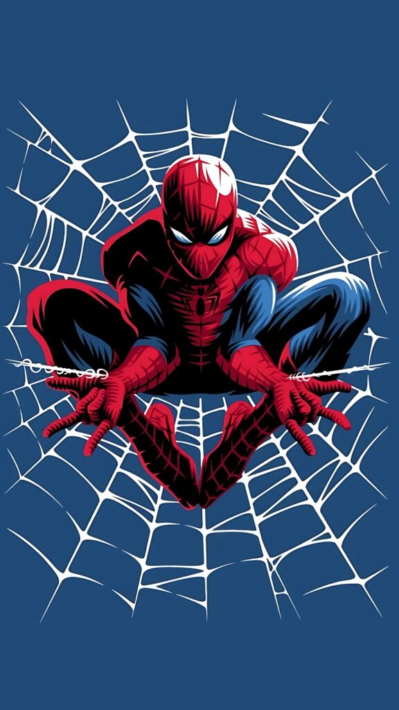 Vibrant Spider-Man illustration on web background – superhero wallpaper in red and blue suit