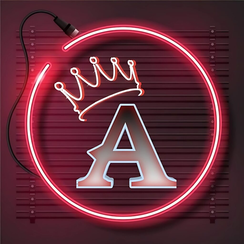 Stylish A letter DP with crown in neon pink circle, perfect for A name boys’ attitude profile picture.
